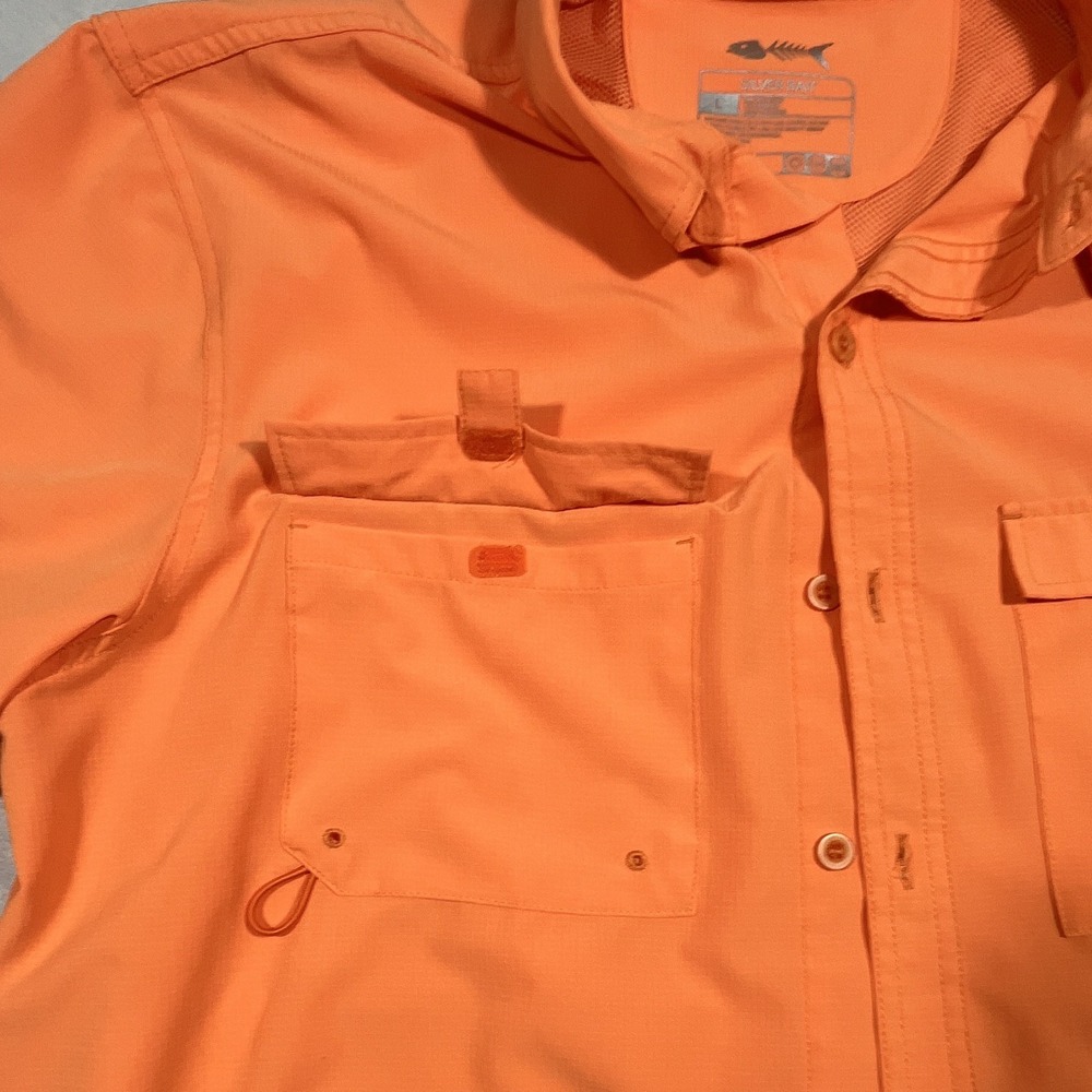 Silver Bait Men's L Orange Button-Up Fishing Shirt Polyester Pockets Fish Logo - Picture 4 of 9